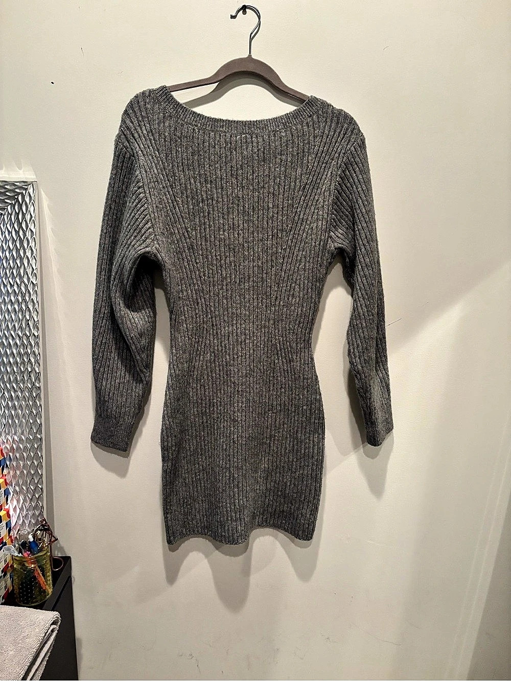 H&M Rib-Knit Dress Gray Knit Mini Dress Size Medium